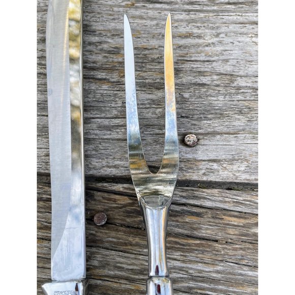 Vintage Midcentury Carvel Hall Stainless Steel Meat Carving Knife & Fork Set - Picture 6 of 9
